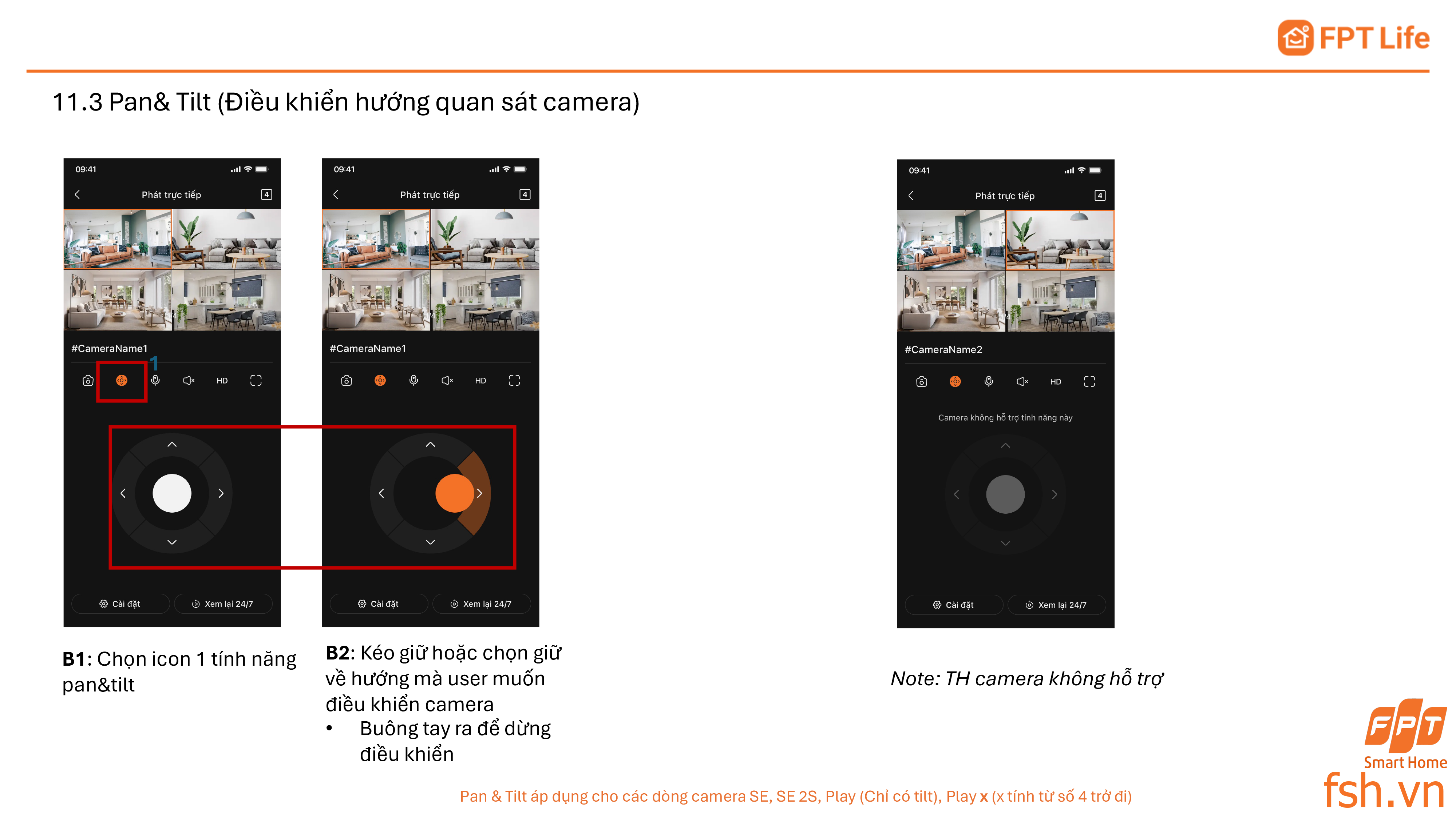 Hướng dẫn điều khiển hướng quan sát camera app FPT Life Pro