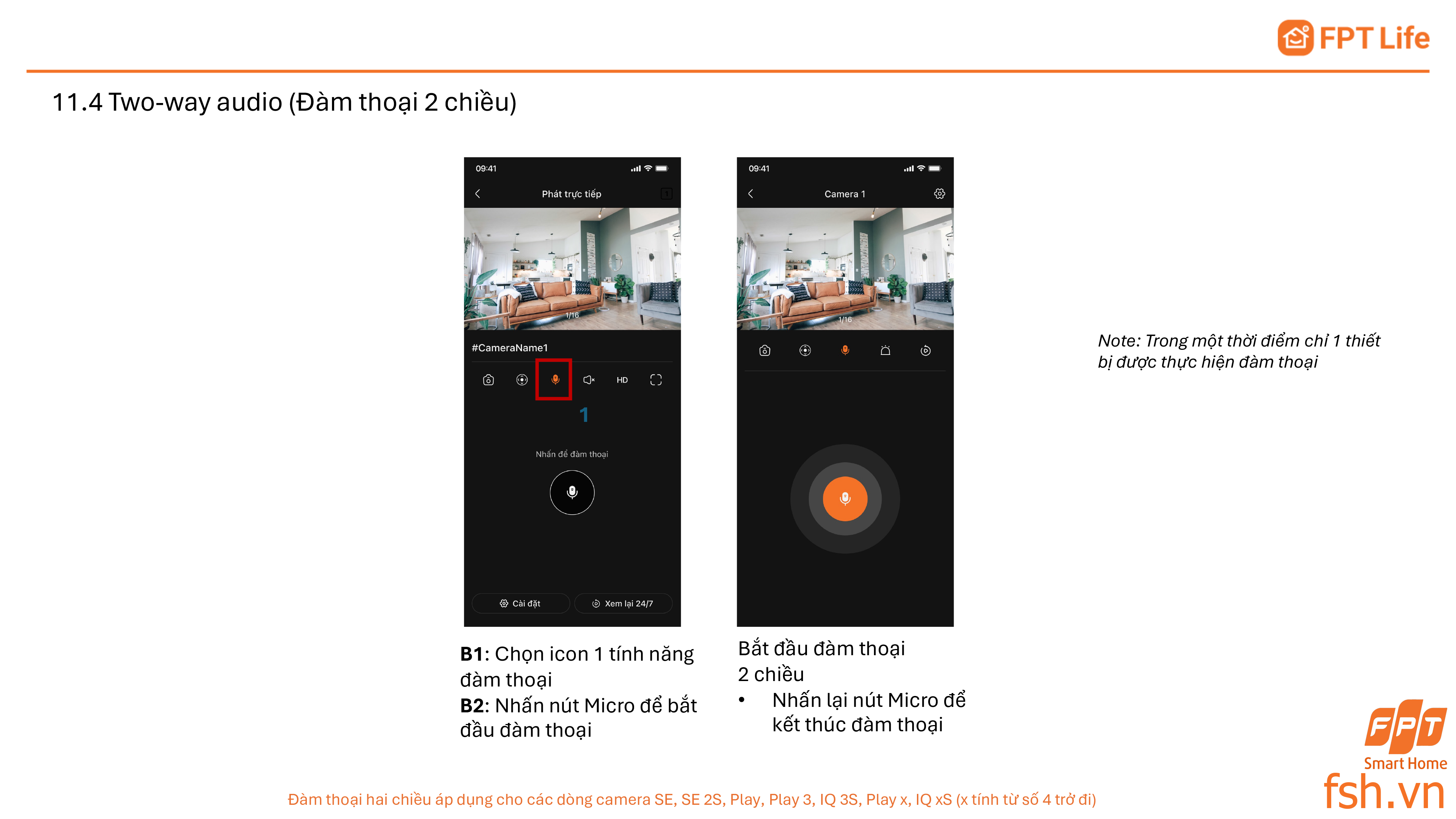  Hướng dẫn đàm thoại 2 chiều camera app FPT Life Pro