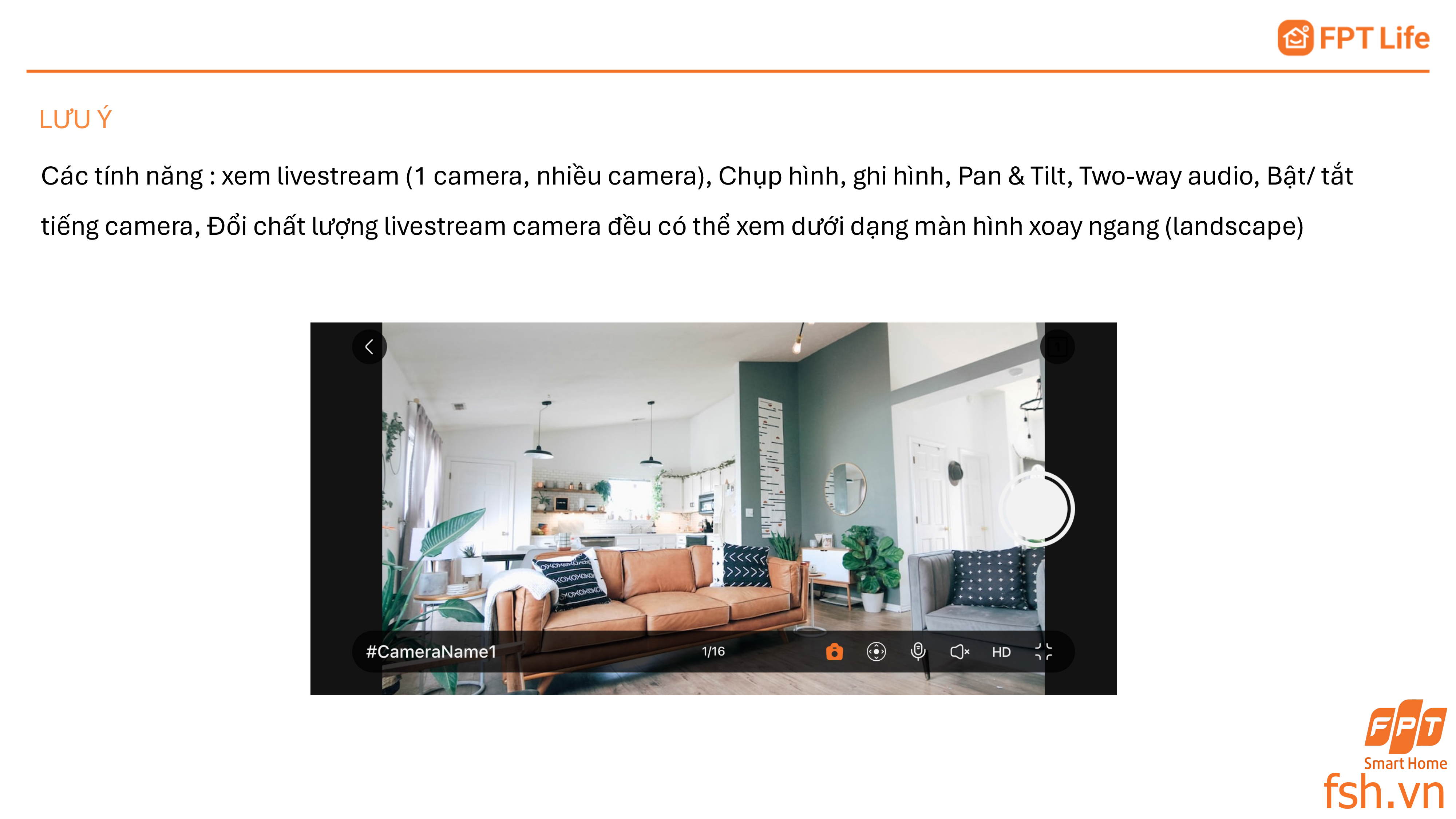 Xem màn hình camera dưới dạng xoay ngang APP FPT life
