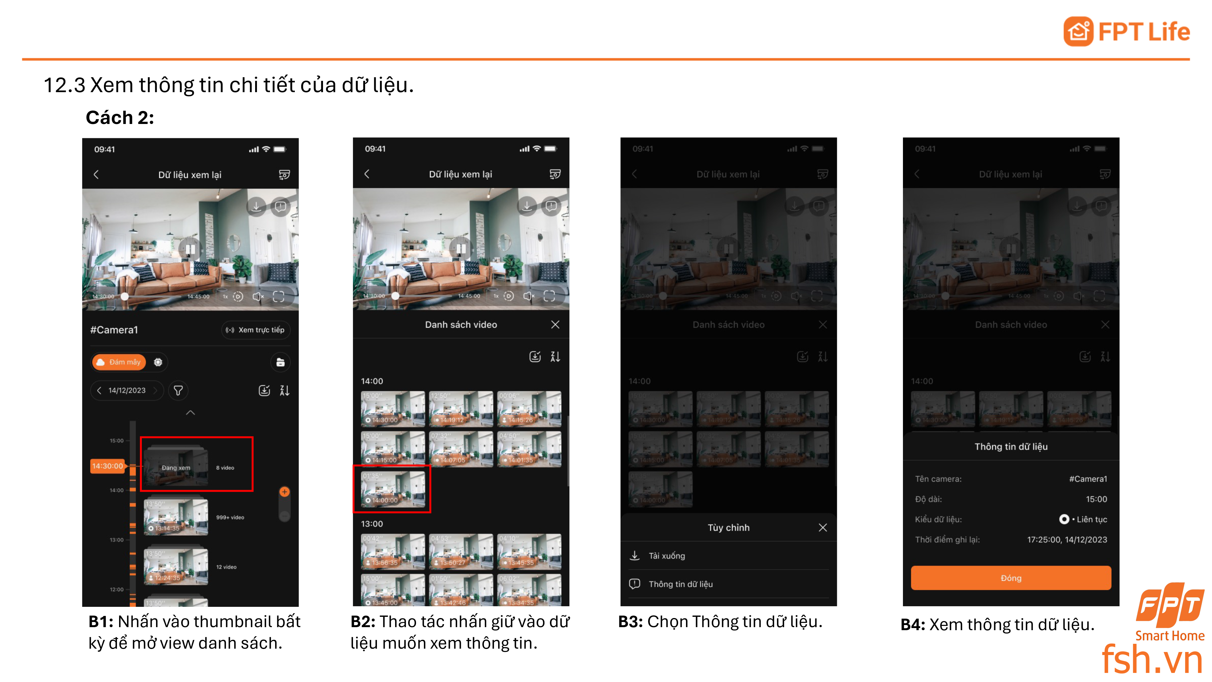 Xem thông tin chi tiết dữ liệu camera fpt trên app FPT Life Pro