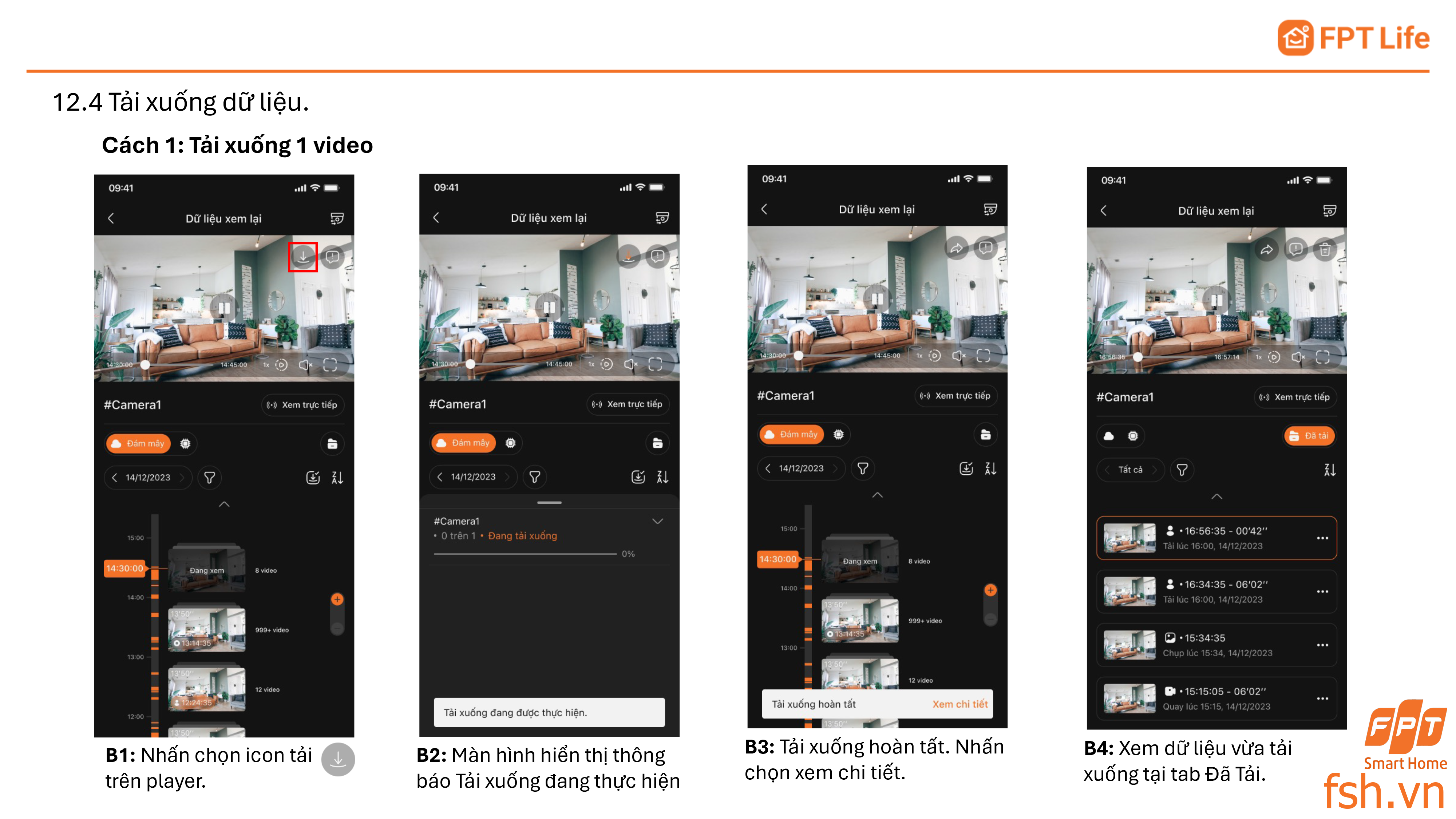 Tải xuống dữ liệu camera fpt trên app FPT Life Pro
