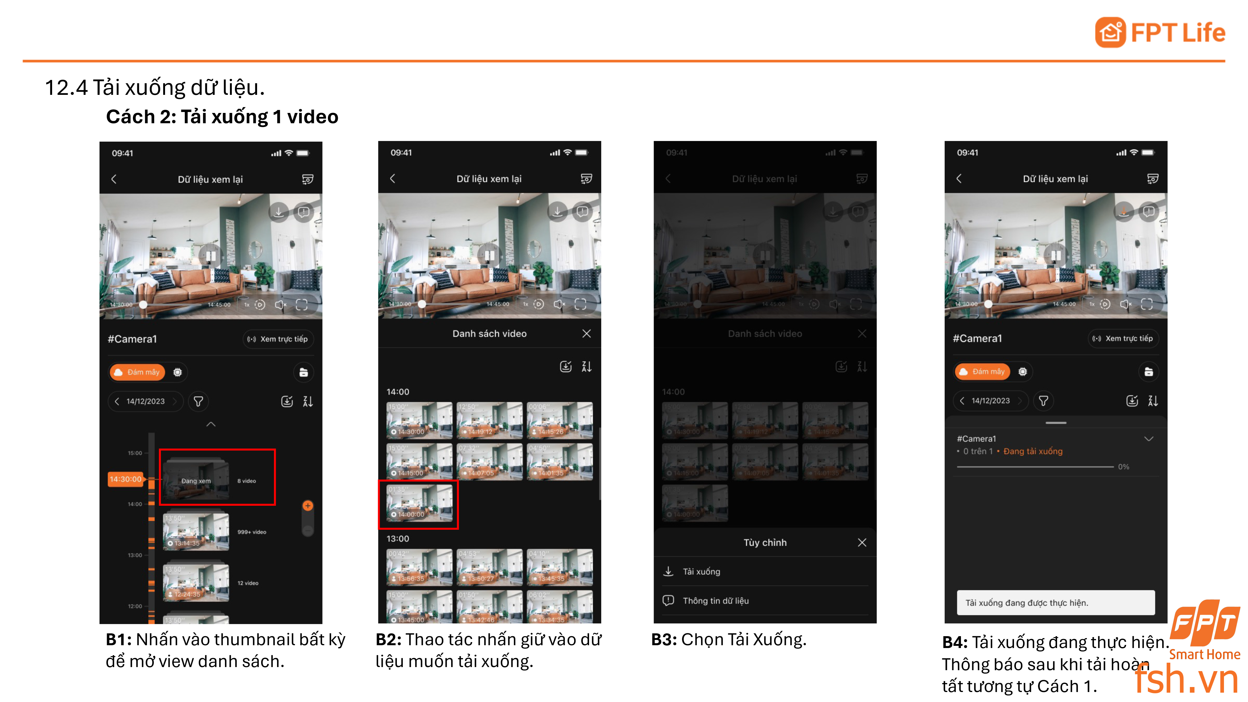 Tải xuống dữ liệu camera fpt trên app FPT Life Pro