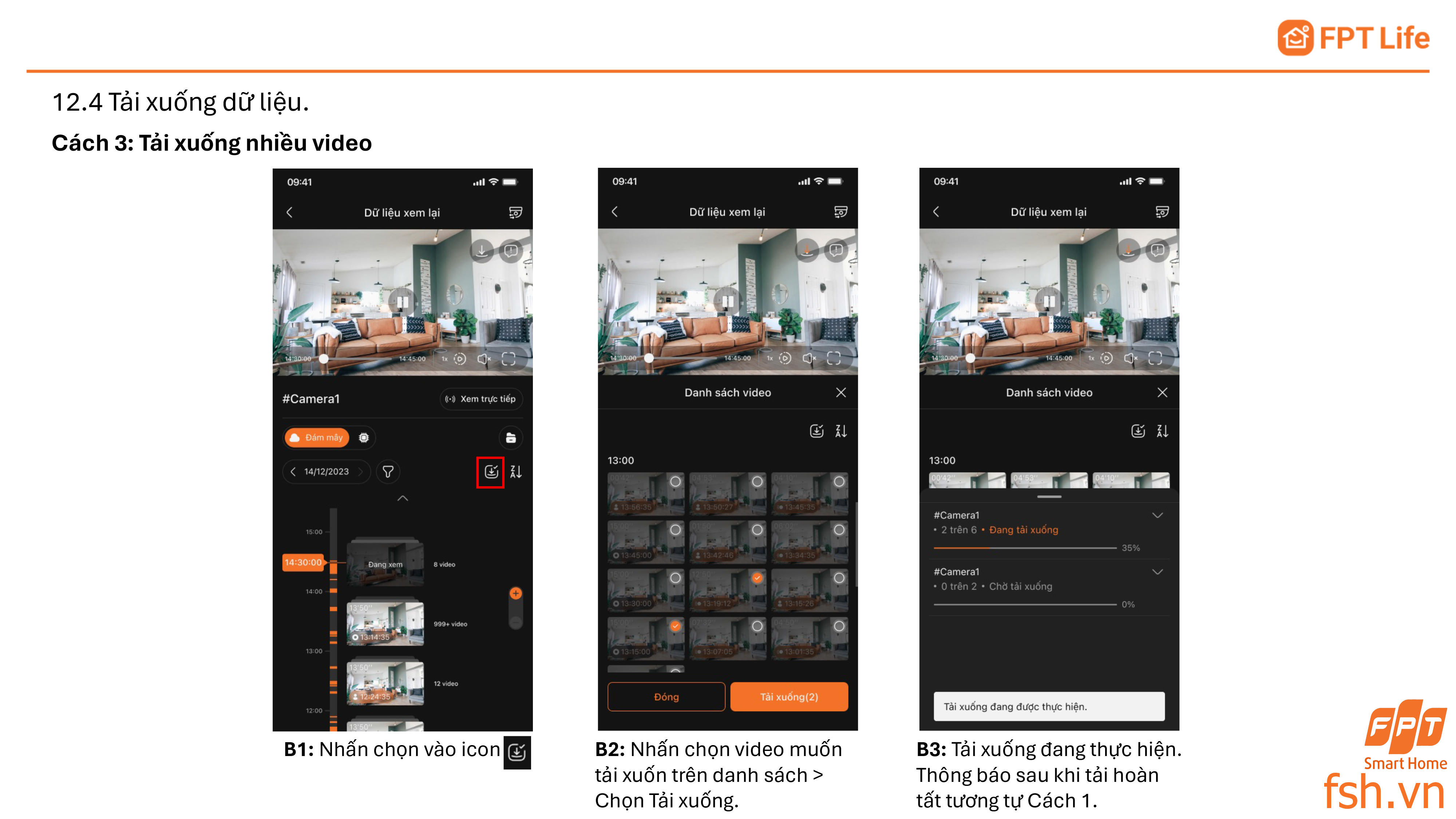 Tải xuống dữ liệu camera fpt trên app FPT Life Pro