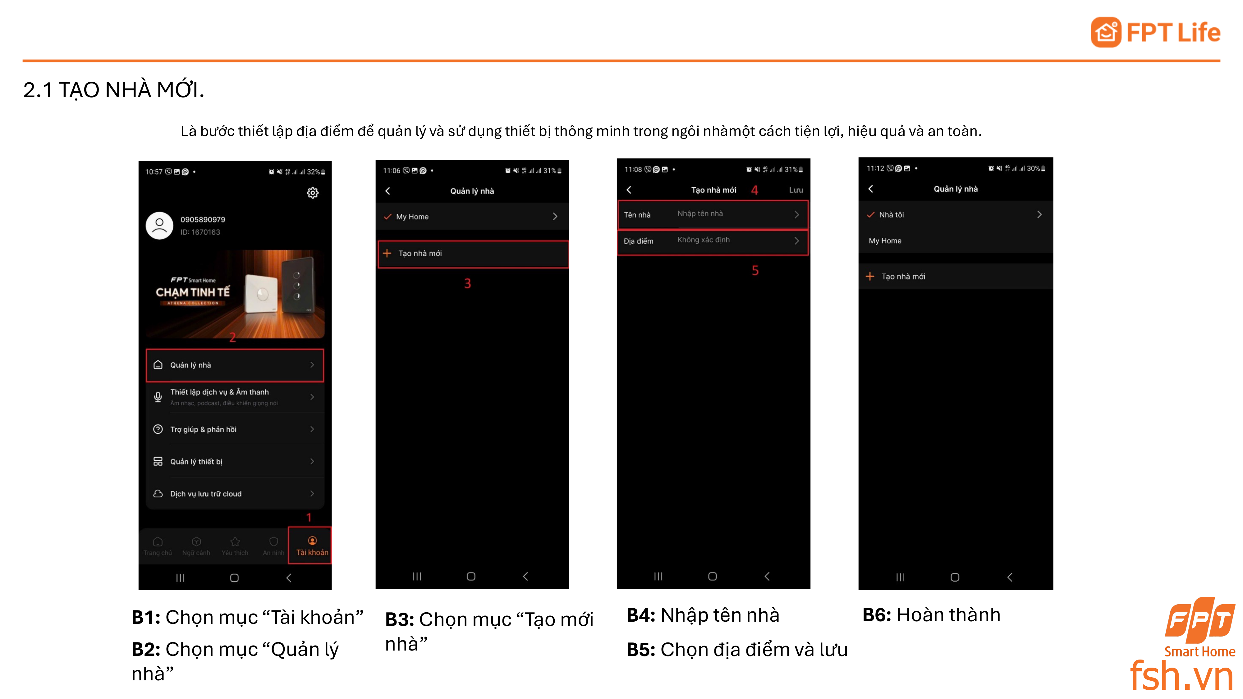 Hướng dẫn tạo nhà mới App FPT Life Pro