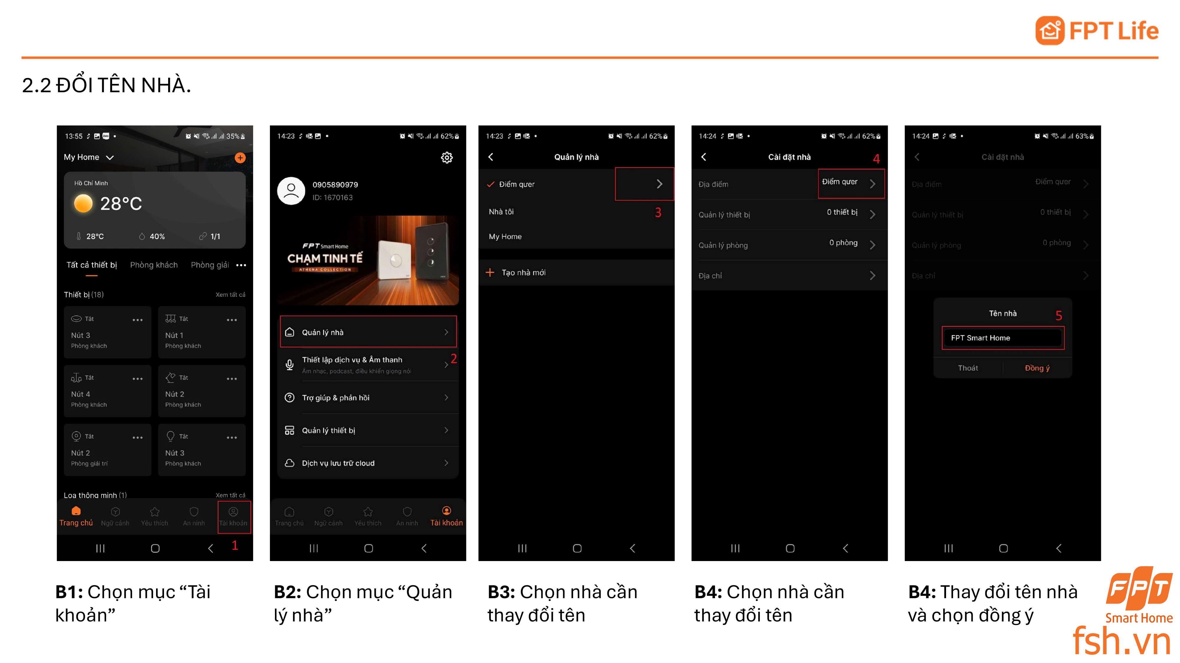 Hướng dẫn đổi tên nhà App FPT Life Pro