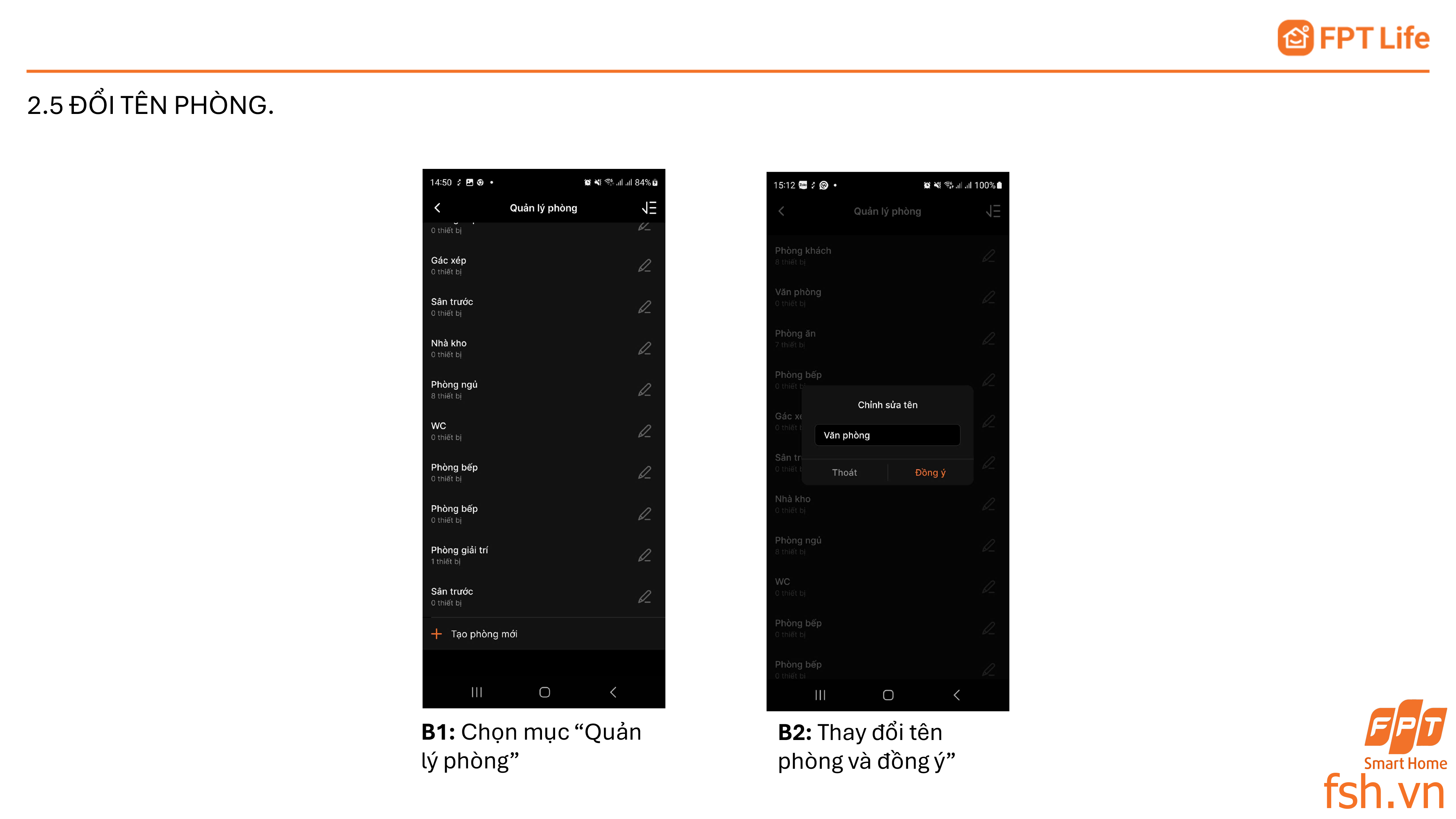 Hướng dẫn đổi tên phòng App FPT Life Pro