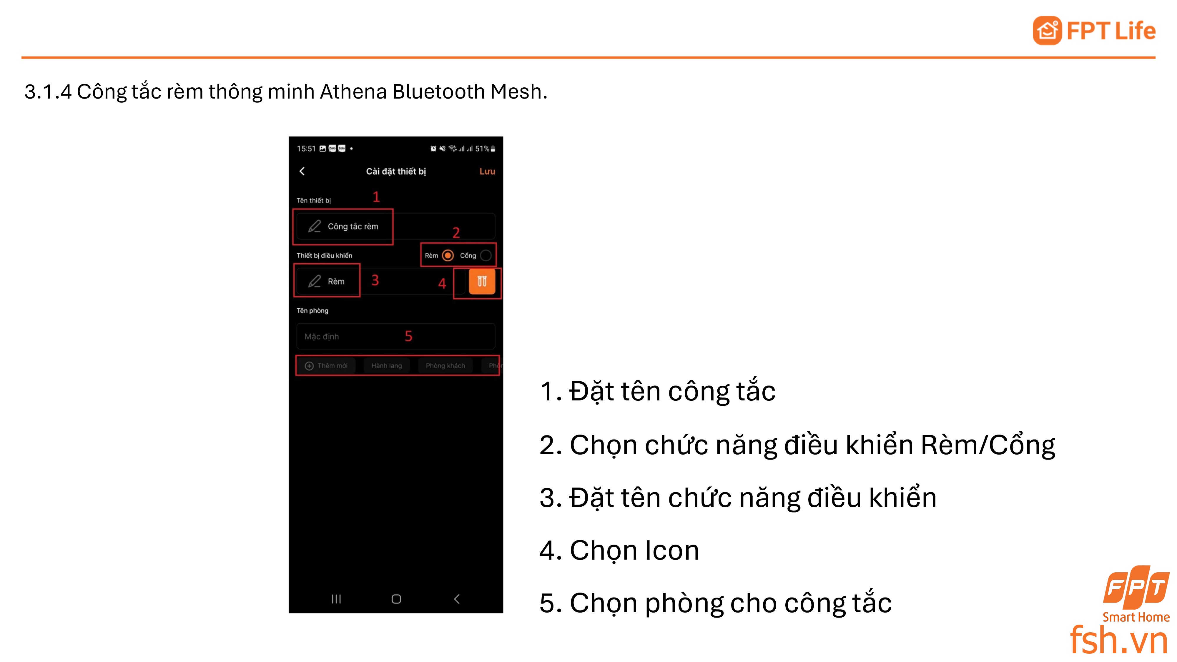 Thêm thiết bị BLE công tắc rèm thông minh App FPT Life pro