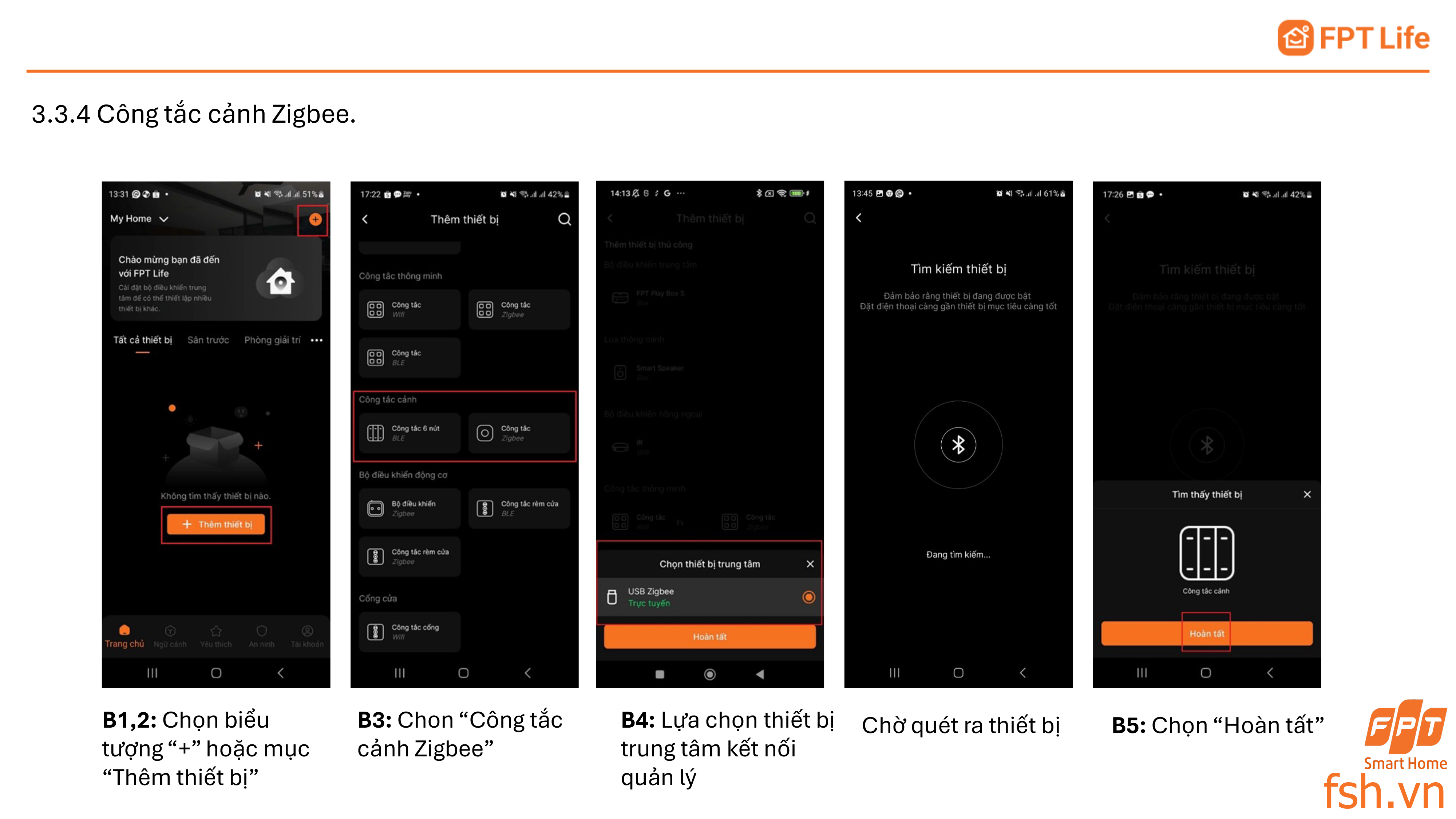 Thêm thiết bị Zigbee công tắc ngữ cảnh FPT Life pro