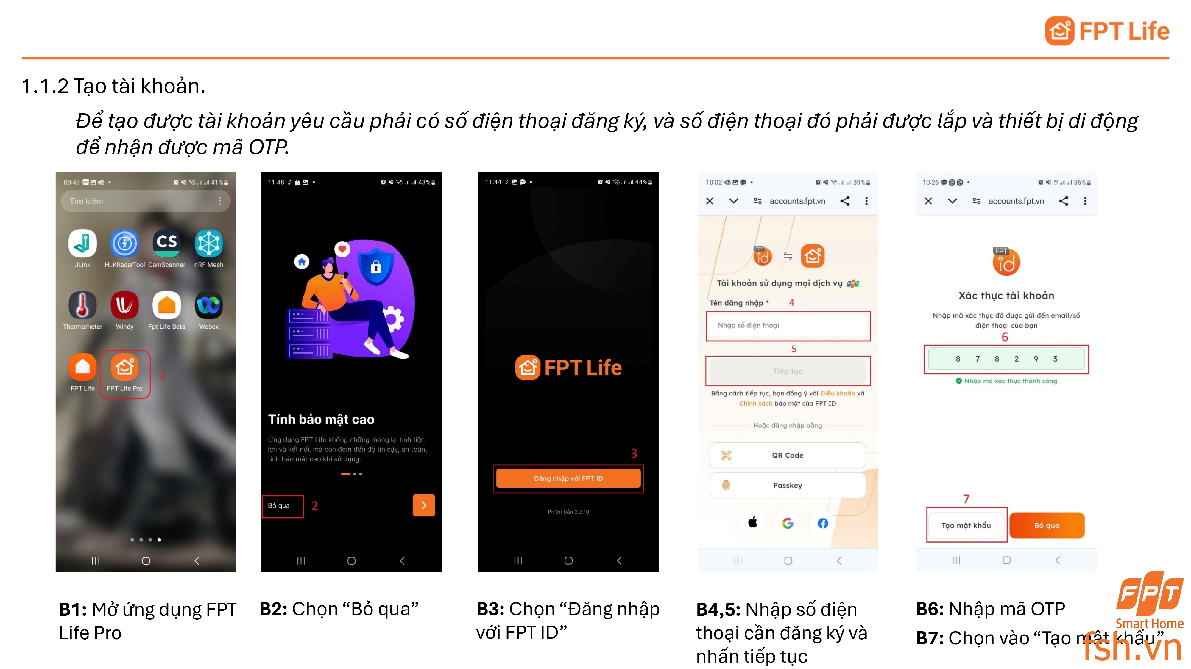 Hướng dẫn Tạo tài khoản Mới App FPT Life Pro - 2