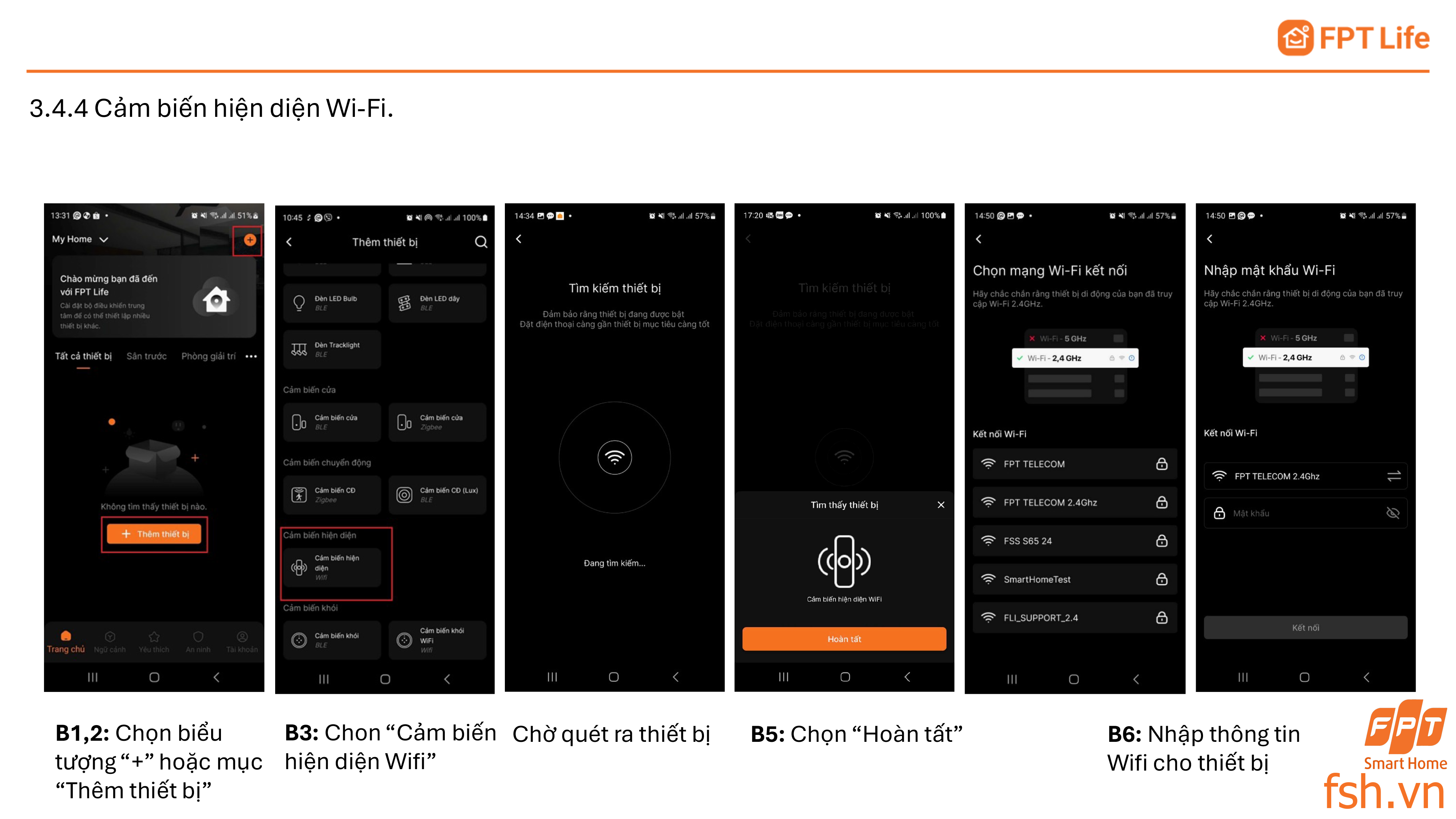 Thêm thiết bị Wifi cảm biến hiện diện wifi App FPT Life Pro