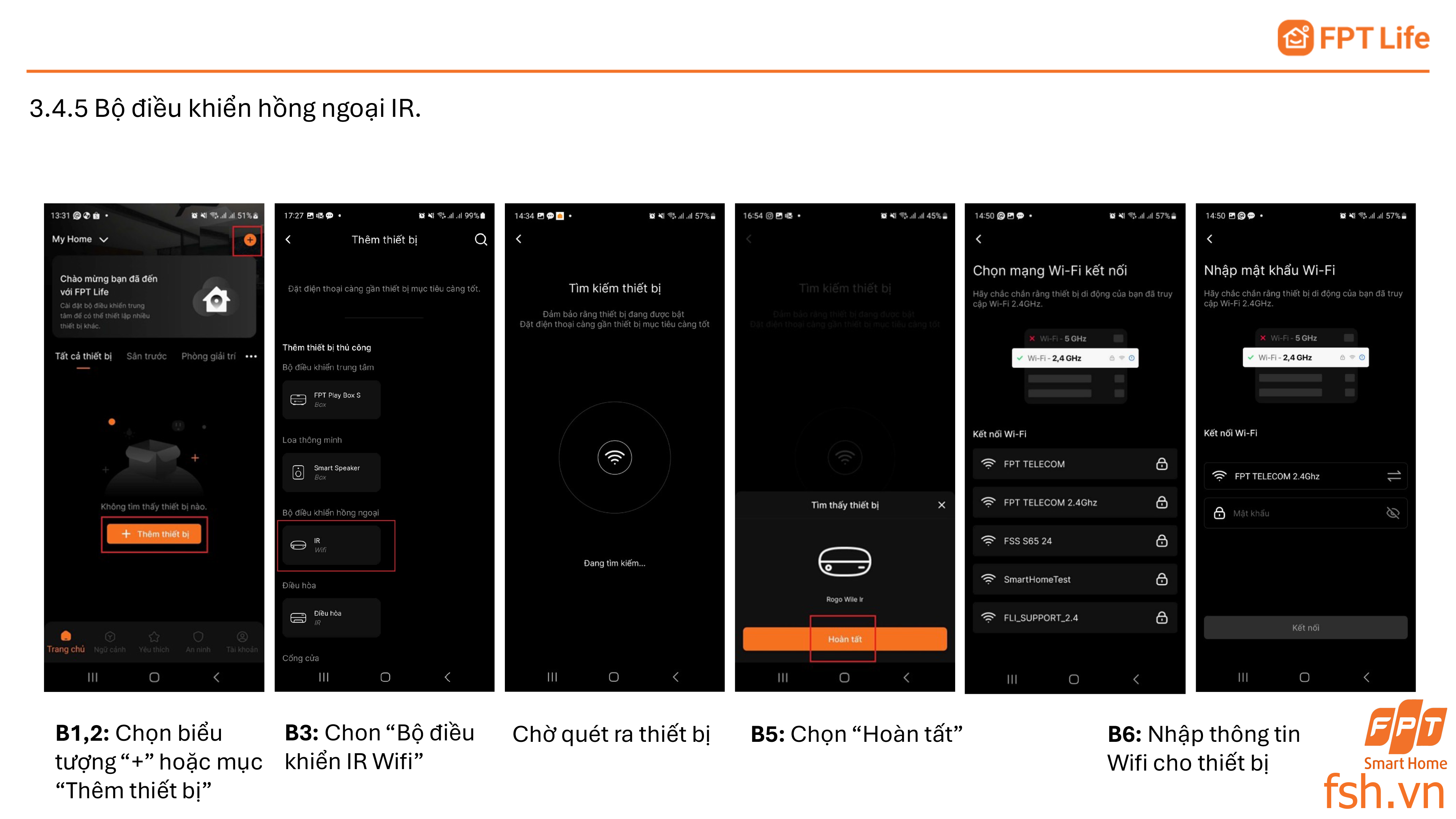 Thêm thiết bị Wifi bộ điều khiển hồng ngoại App FPT Life Pro