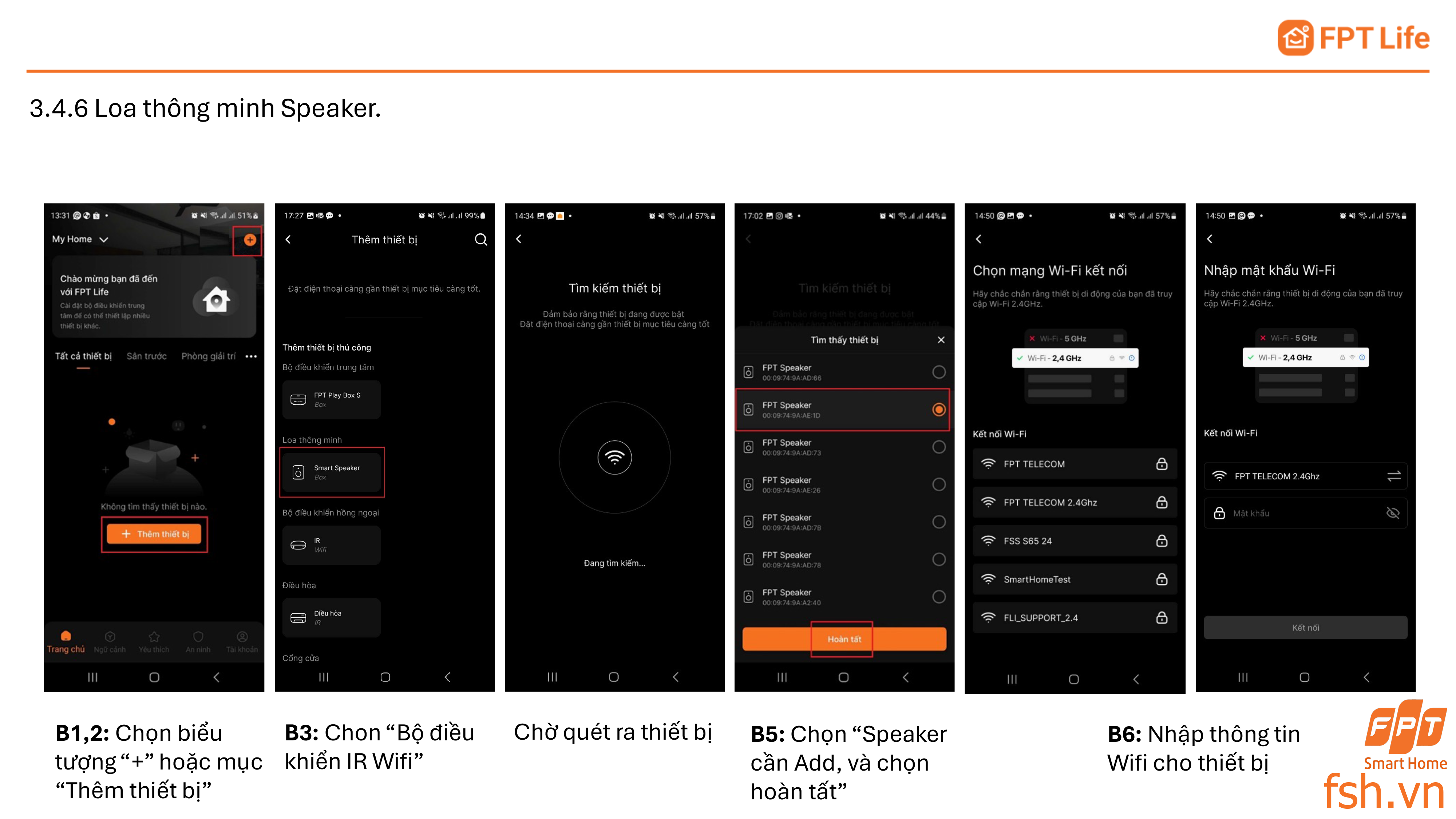 Thêm thiết bị Wifi loa thông minh speaker App FPT Life Pro