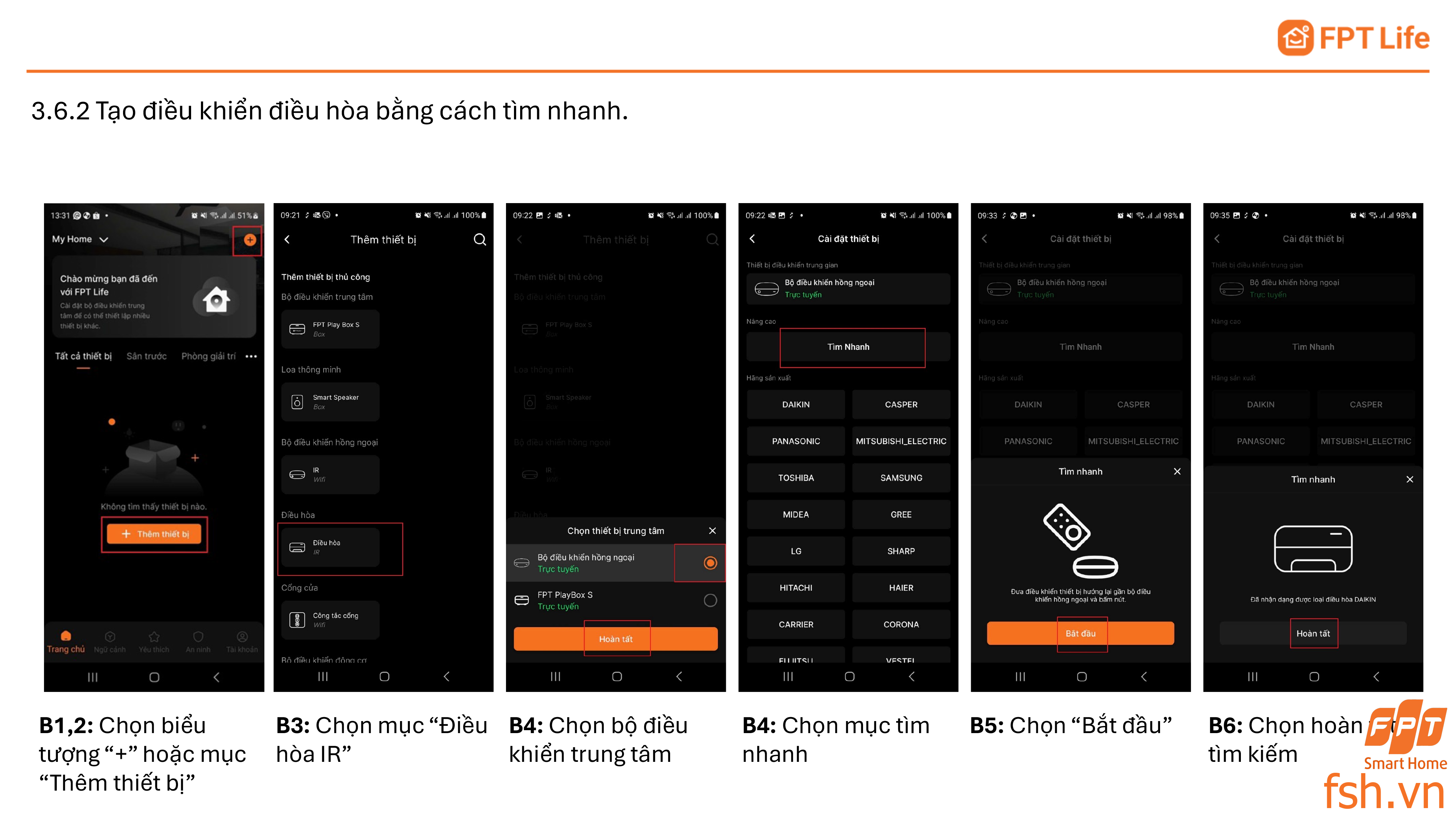 Cách thêm điều khiển điều hoà vào bộ hồng ngoại bằng cách tìm nhanh App FPT Life pro