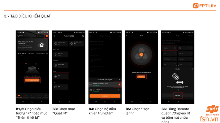 Cách thêm điều khiển quạt vào bộ hồng ngoại App FPT Life pro