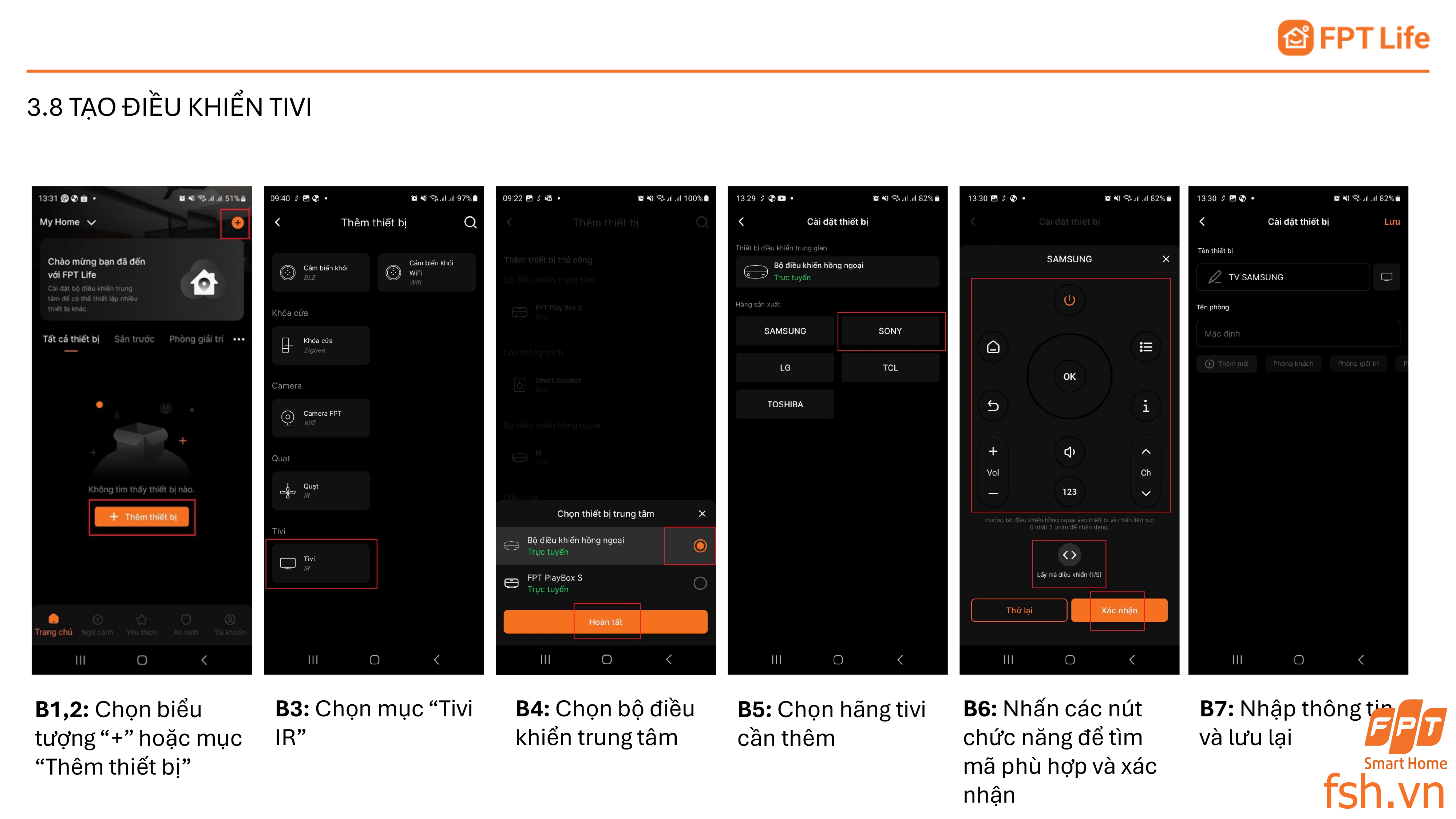 Cách thêm điều khiển tivi vào bộ hồng ngoại App FPT Life pro
