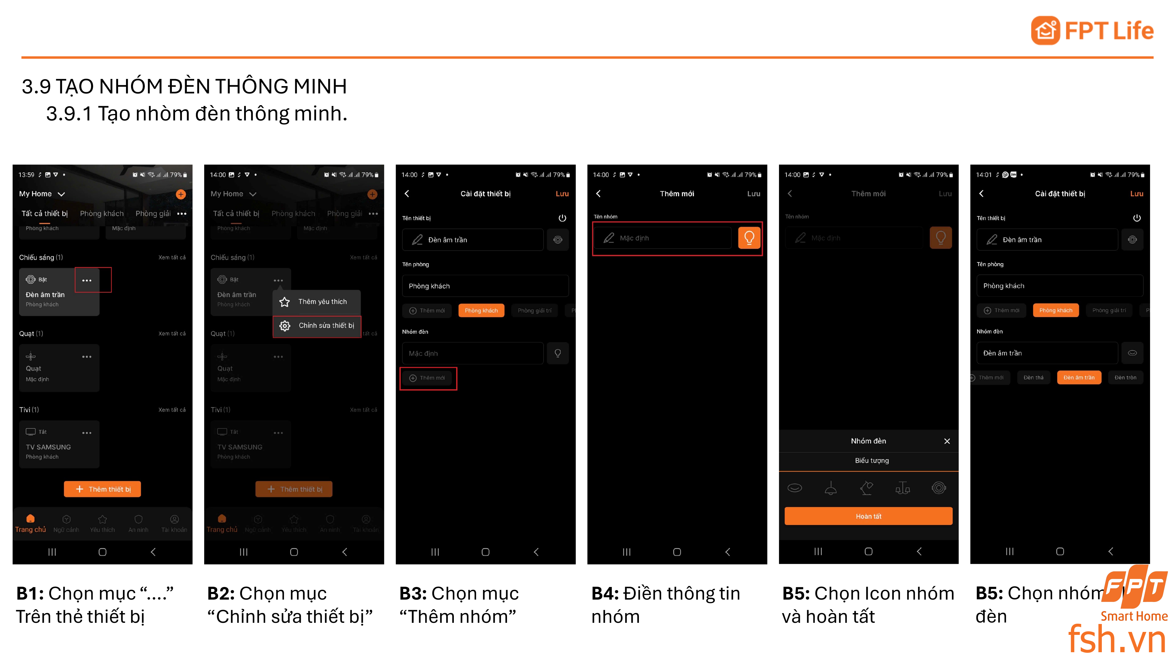 Tạo nhóm đèn thông minh FPT Life Pro