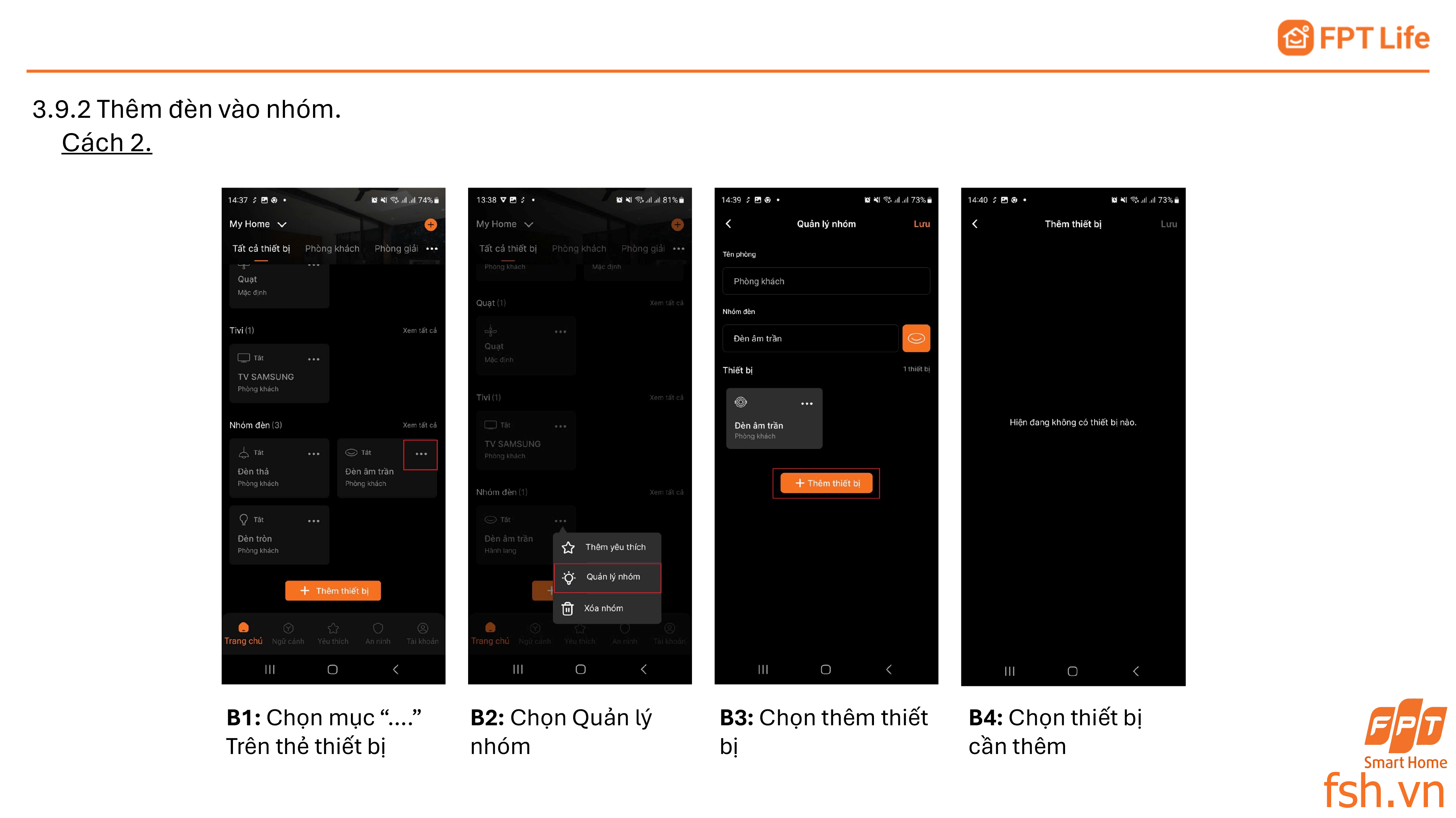 Thêm đèn thông minh vào nhóm FPT Life Pro