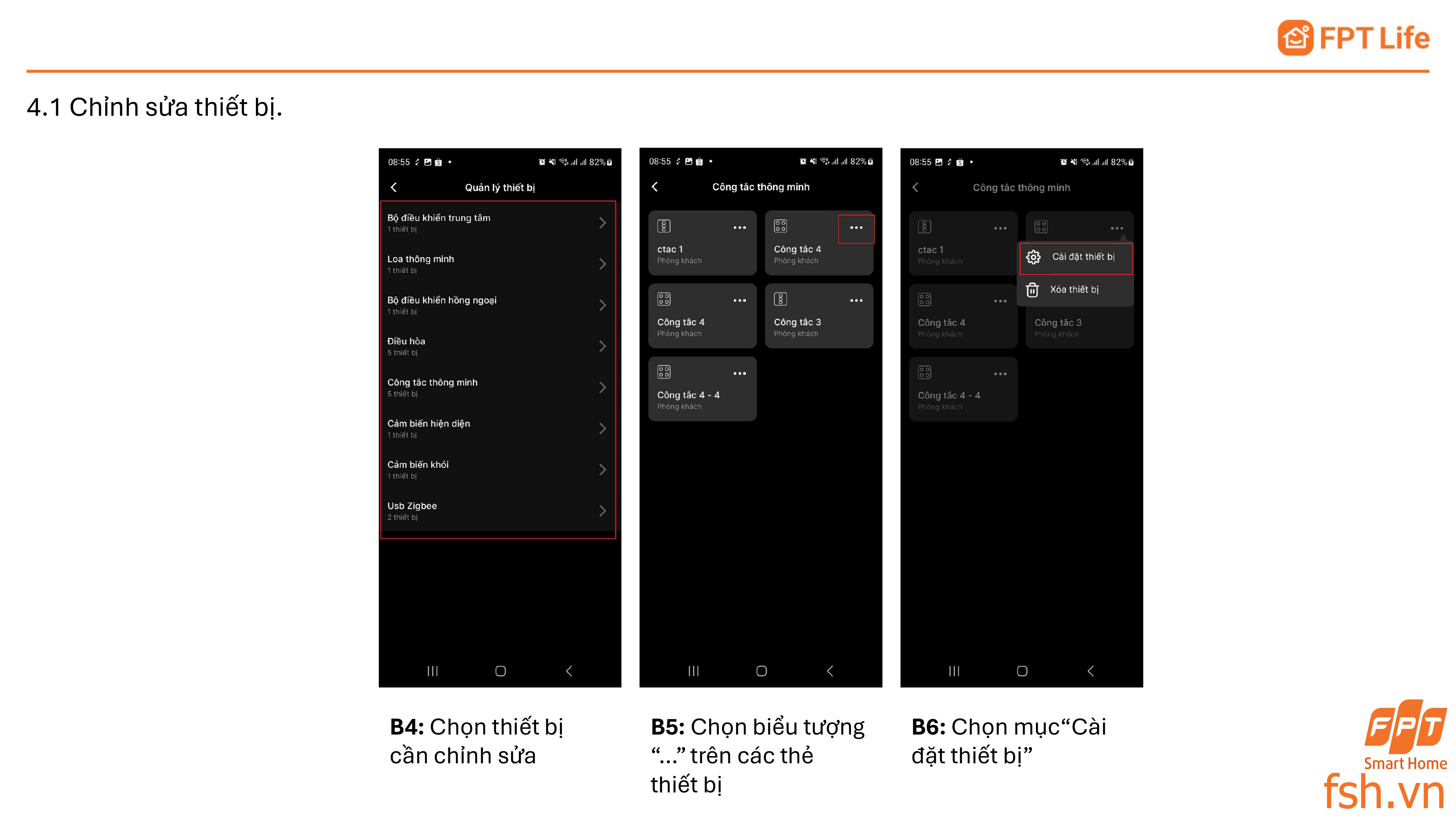 Chỉnh sửa các thiết bị trên App FPT Life Pro