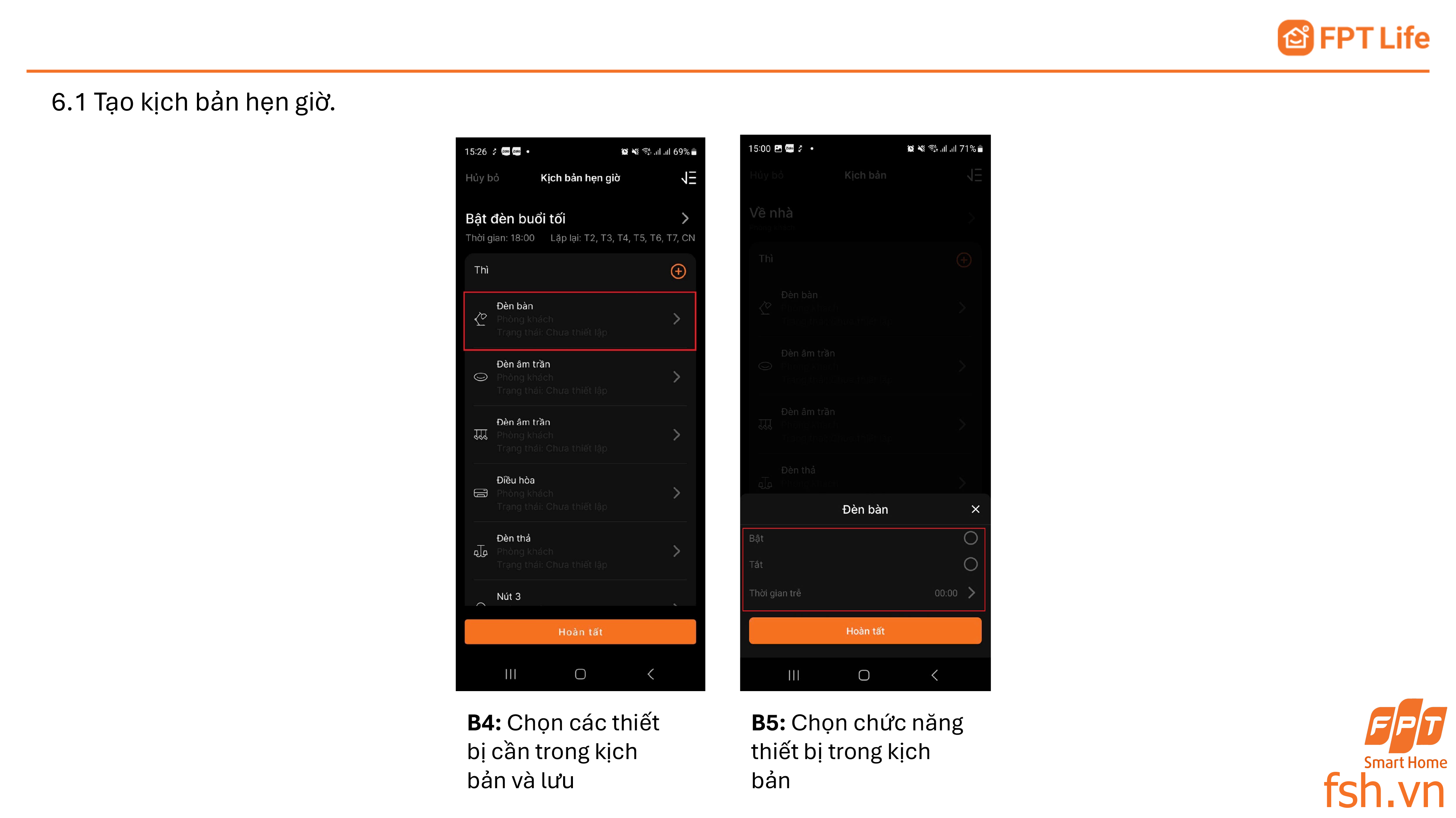 Tạo kịch bản hẹn giờ trên App FPT Life Pro