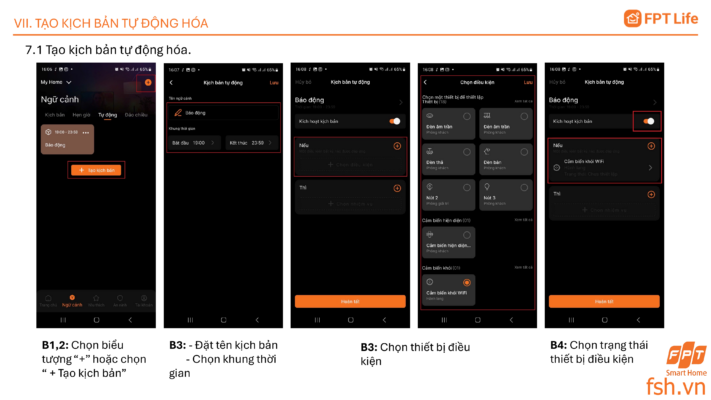 Tạo kịch bản tự động hoá trên App FPT Life Pro