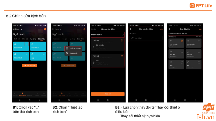 Chỉnh sửa kịch bản đảo chiều cầu thang trên App FPT Life Pro