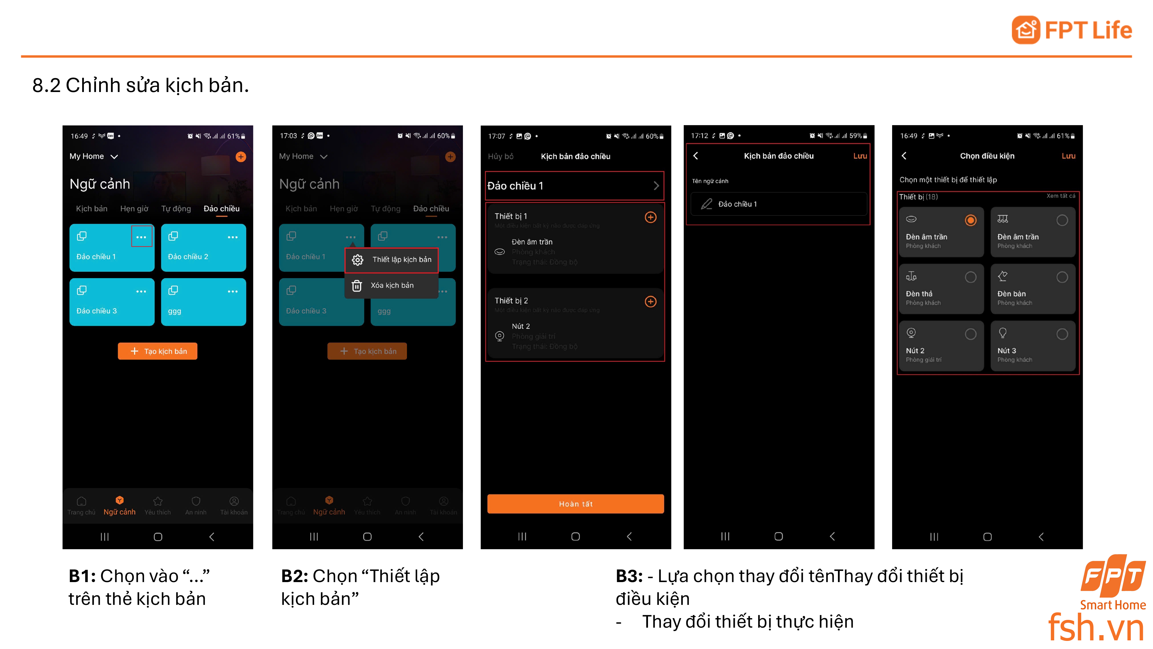 Chỉnh sửa kịch bản đảo chiều cầu thang trên App FPT Life Pro