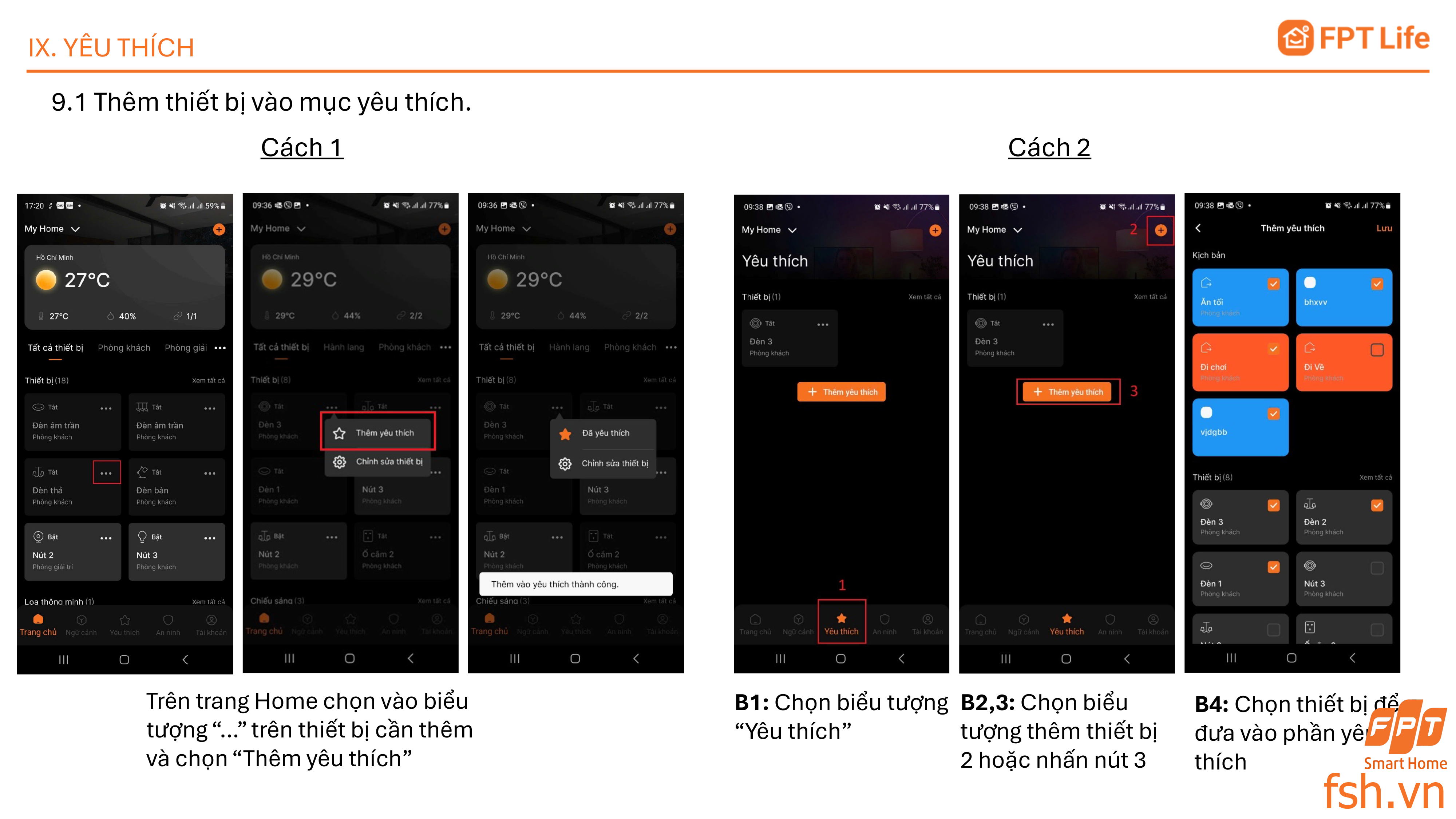 Thêm thiết bị vào mục ưa thích App FPT Life Pro