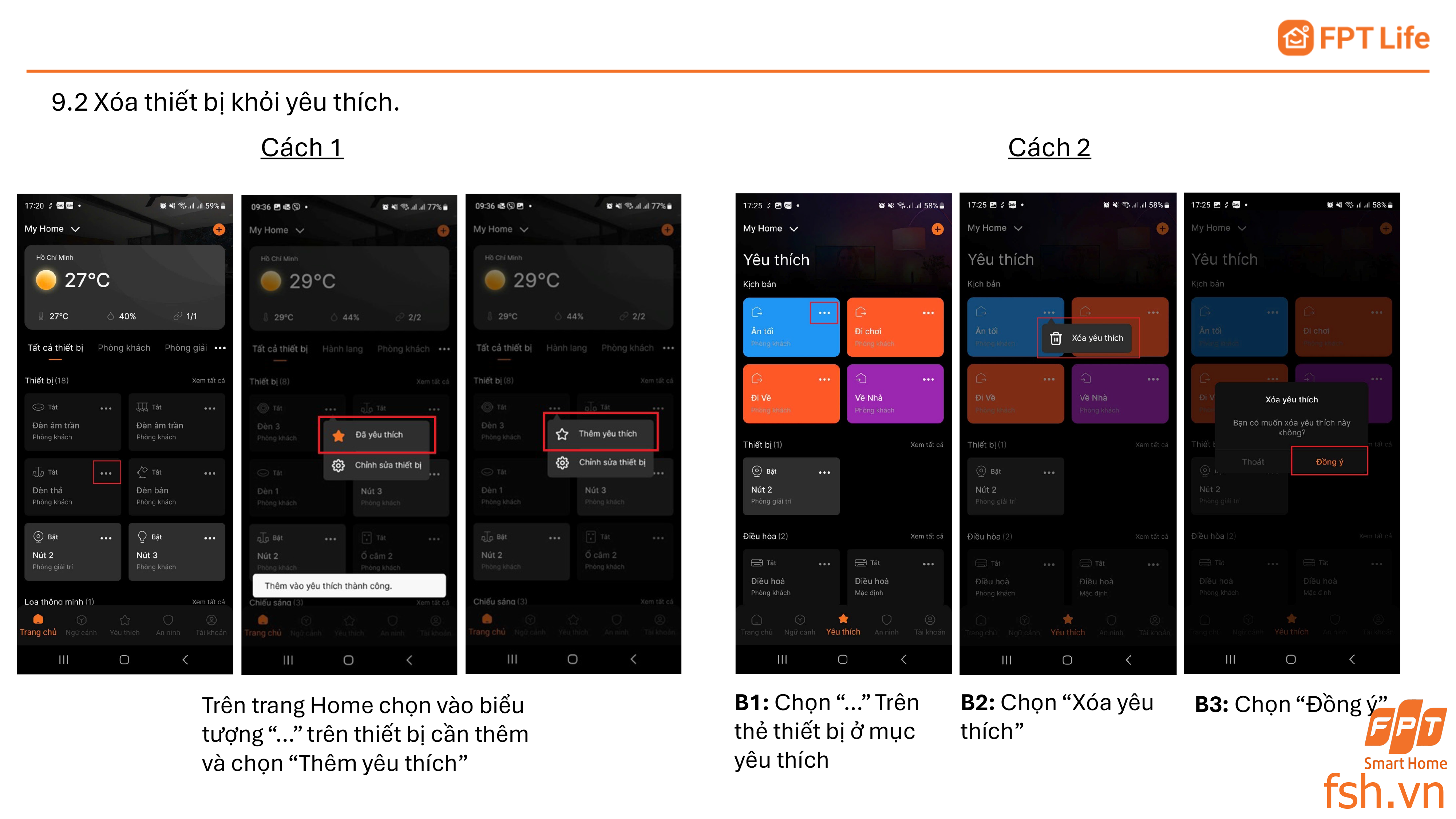 Xoá thiết bị khỏi mục ưa thích App FPT Life Pro
