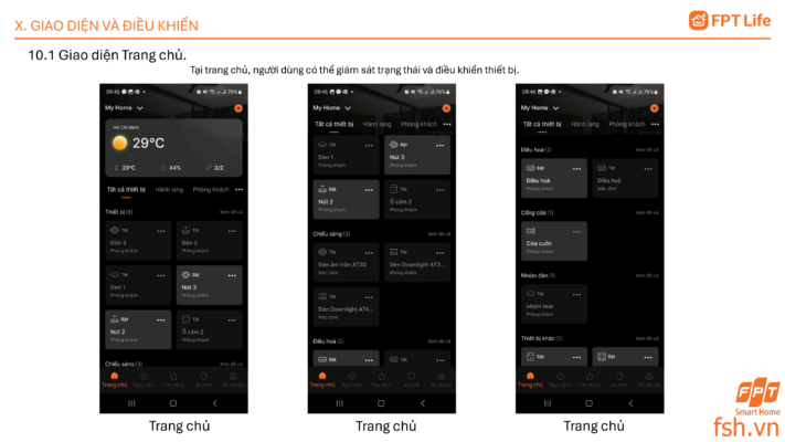 Giao diện tang chủ App FPT Life Pro