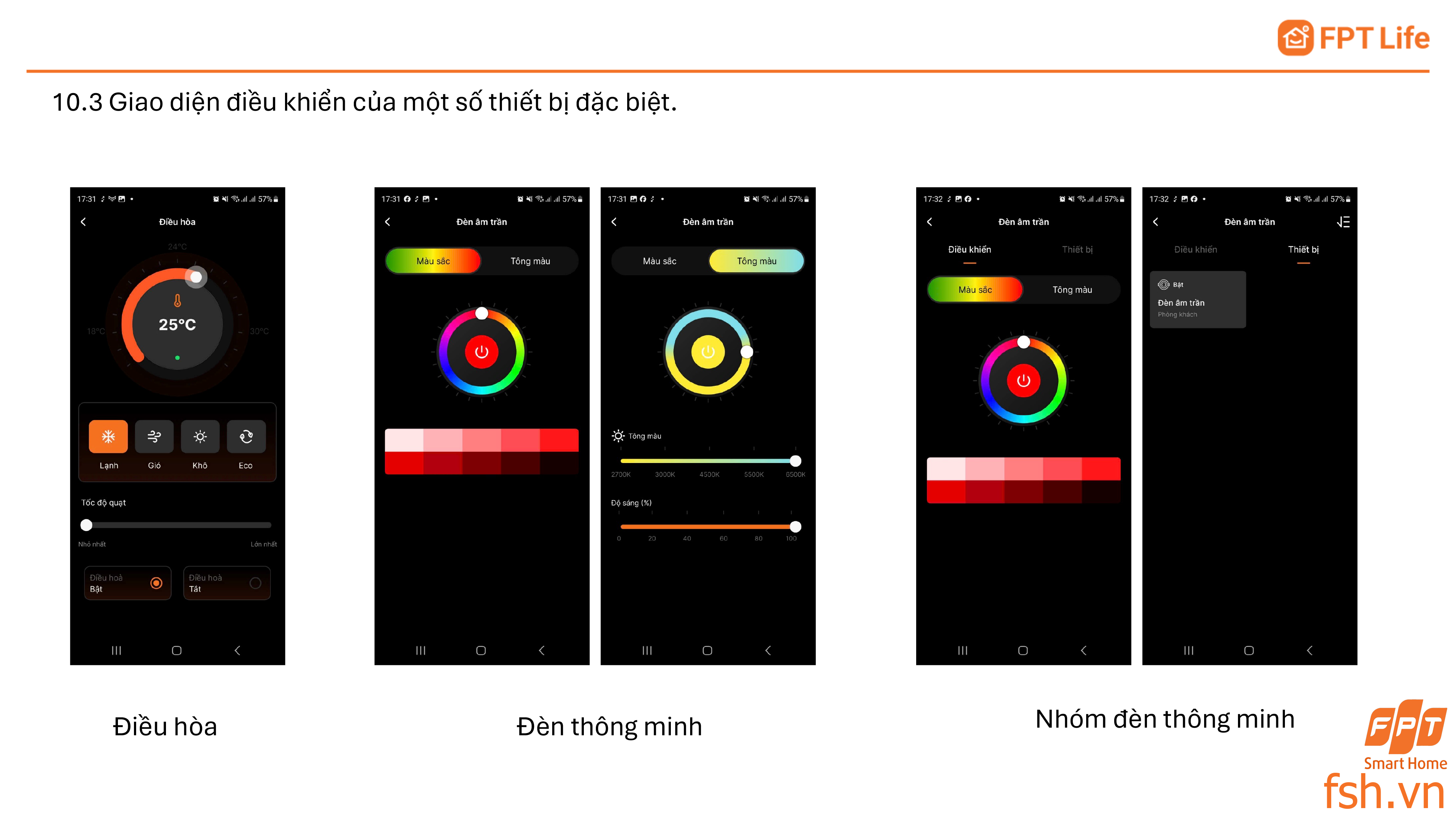 Giao diện điều khiển một số thiết bị đặc biệt App FPT Life Pro