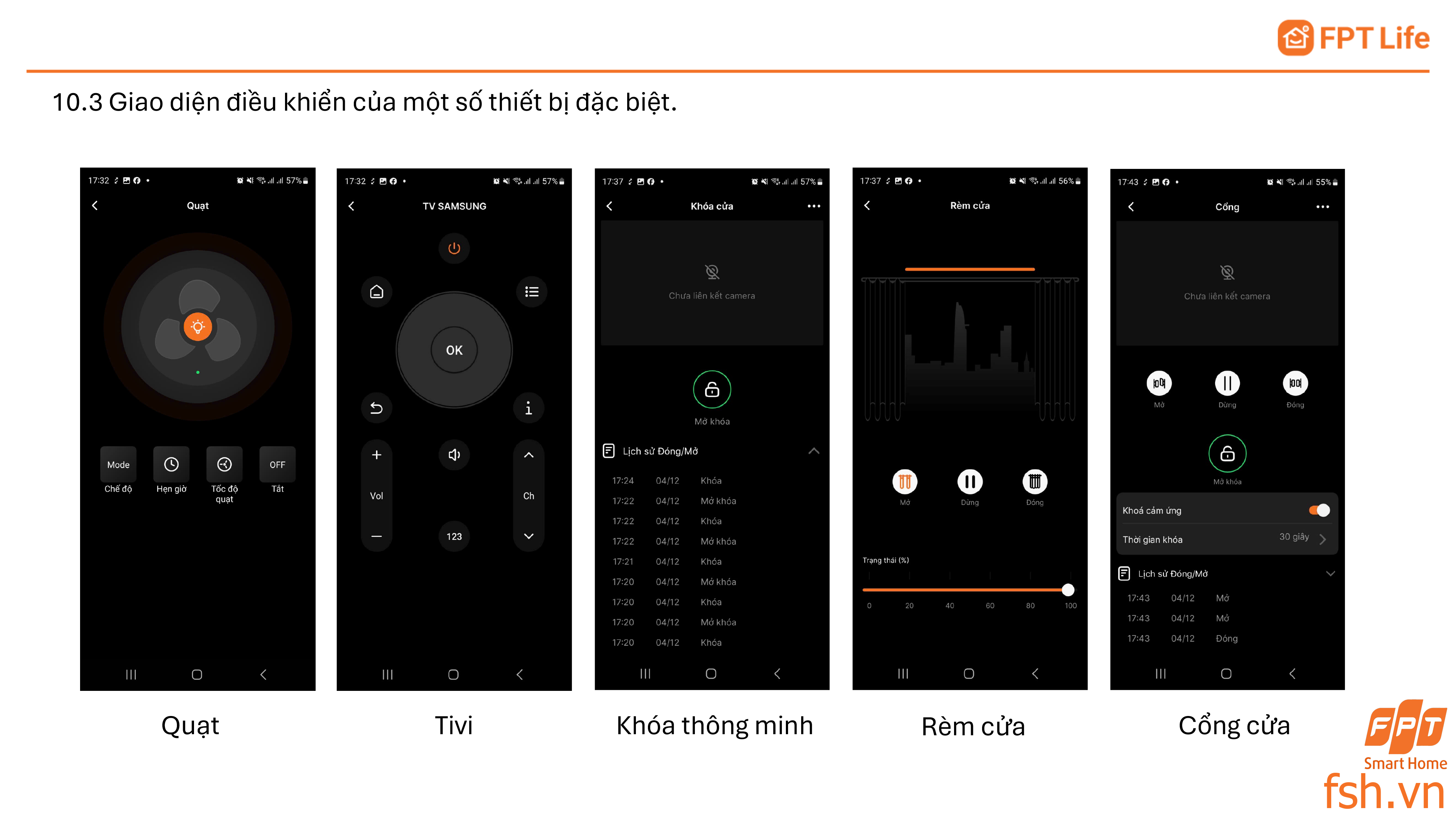 Giao diện điều khiển một số thiết bị đặc biệt App FPT Life Pro