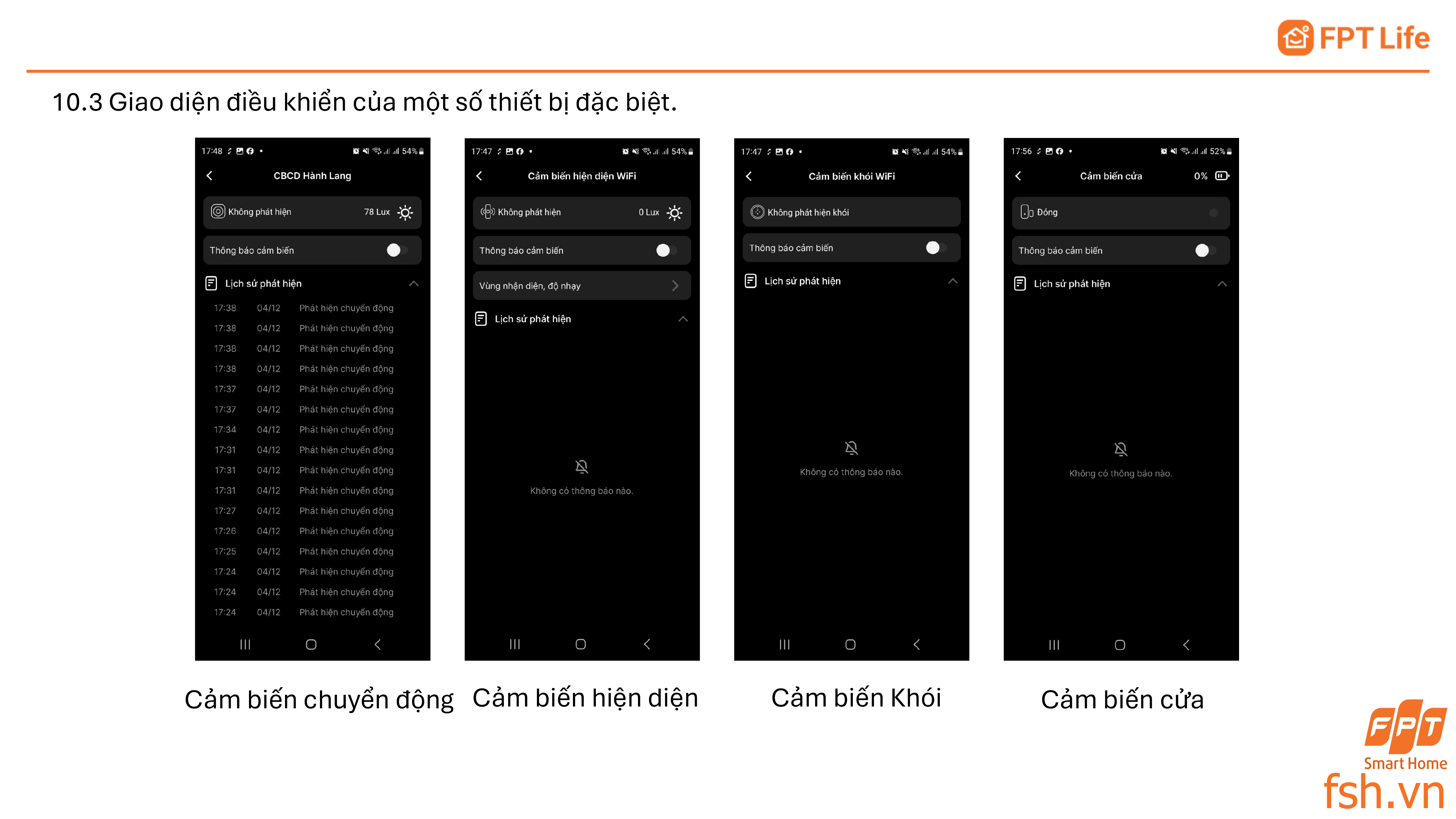 Giao diện điều khiển một số thiết bị đặc biệt App FPT Life Pro